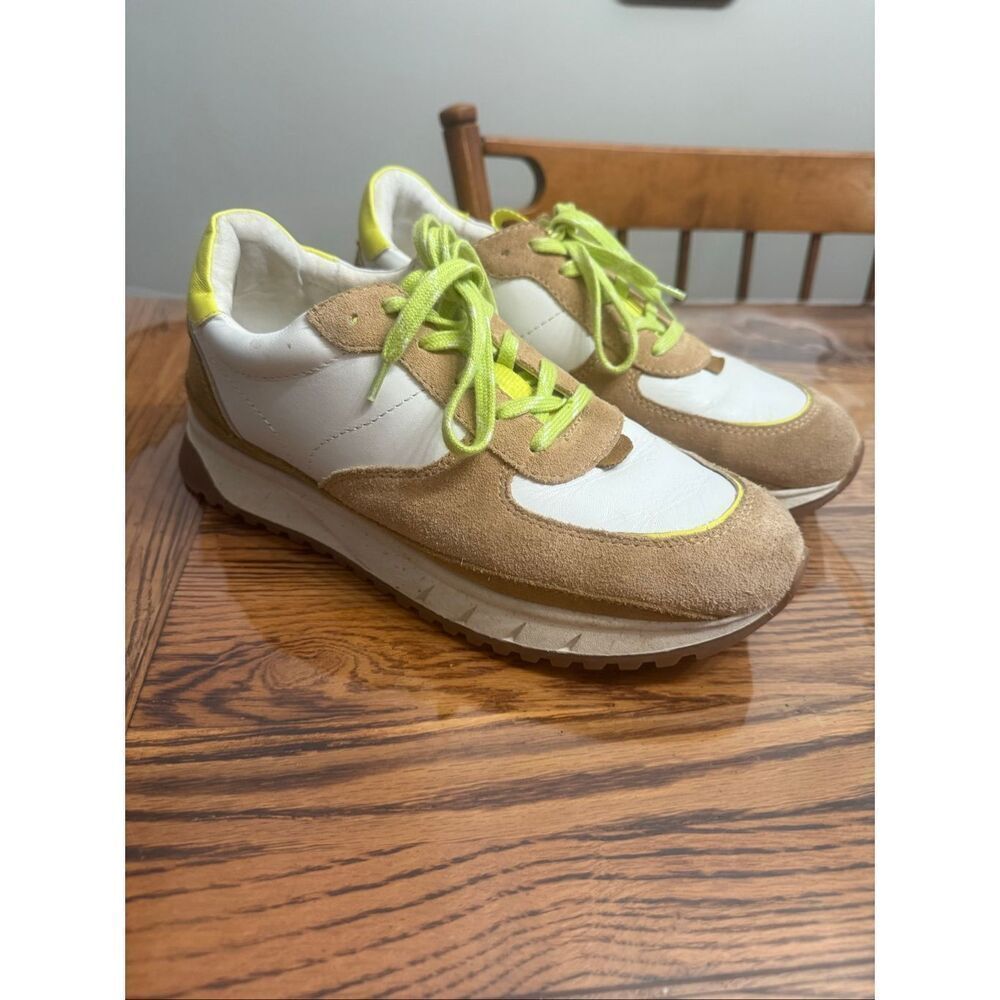 Madewell Tan White‎ Yellow Leather and Suede Kickoff Trainer Sneakers Size 9